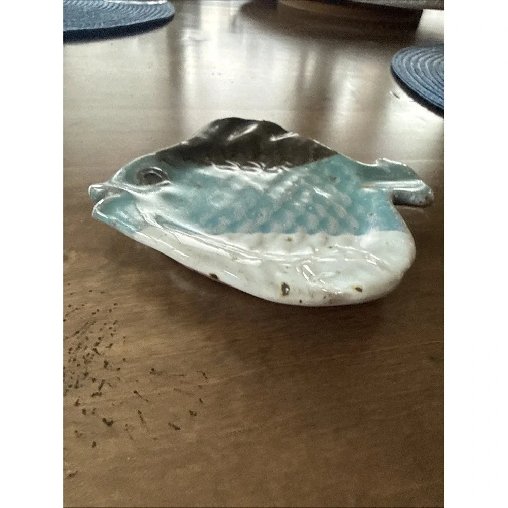 Nedza Art Pottery Stoneware Multi Use Fish Trinket Dish Signed USA Small